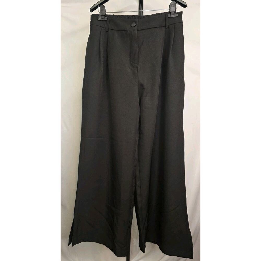 ZAFUL Pants Womens Size L Black Wide Leg Elastic Waist Side Pockets NWT